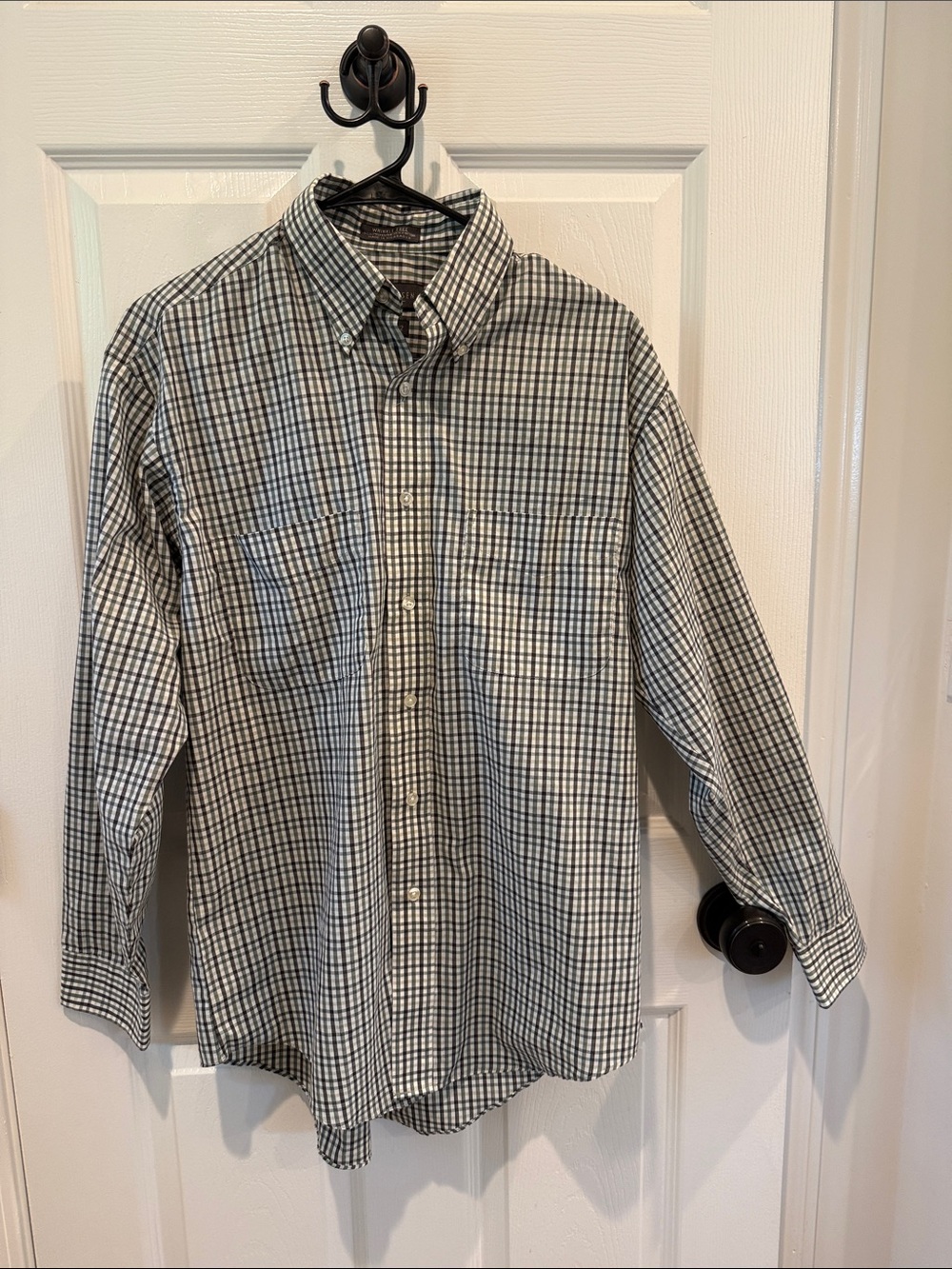 Van Heusen Olive Gray and White Check Button-Down Shirt